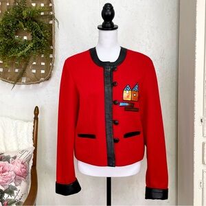PiKaMo Vintage Women's Red Button Down Blazer/Jacket